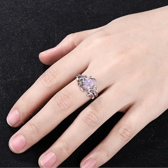 Nature inspired Lavender Amethyst water drop ring Size 7 - Picture 3 of 3